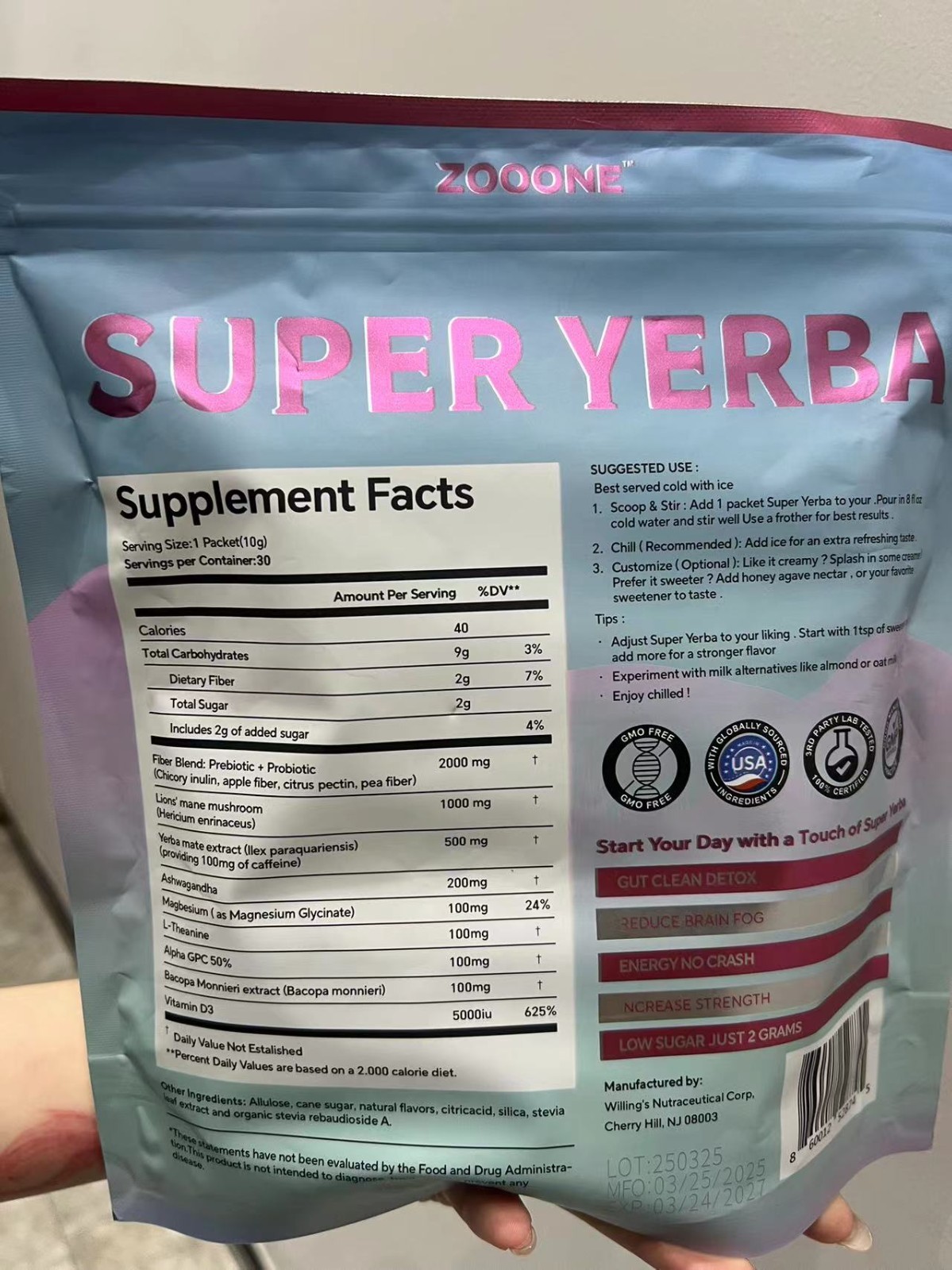 ZOOONE Super Yerba / Yerba Mate Instant Drink Powder/ RASPBERRY LEMONADE Flavor