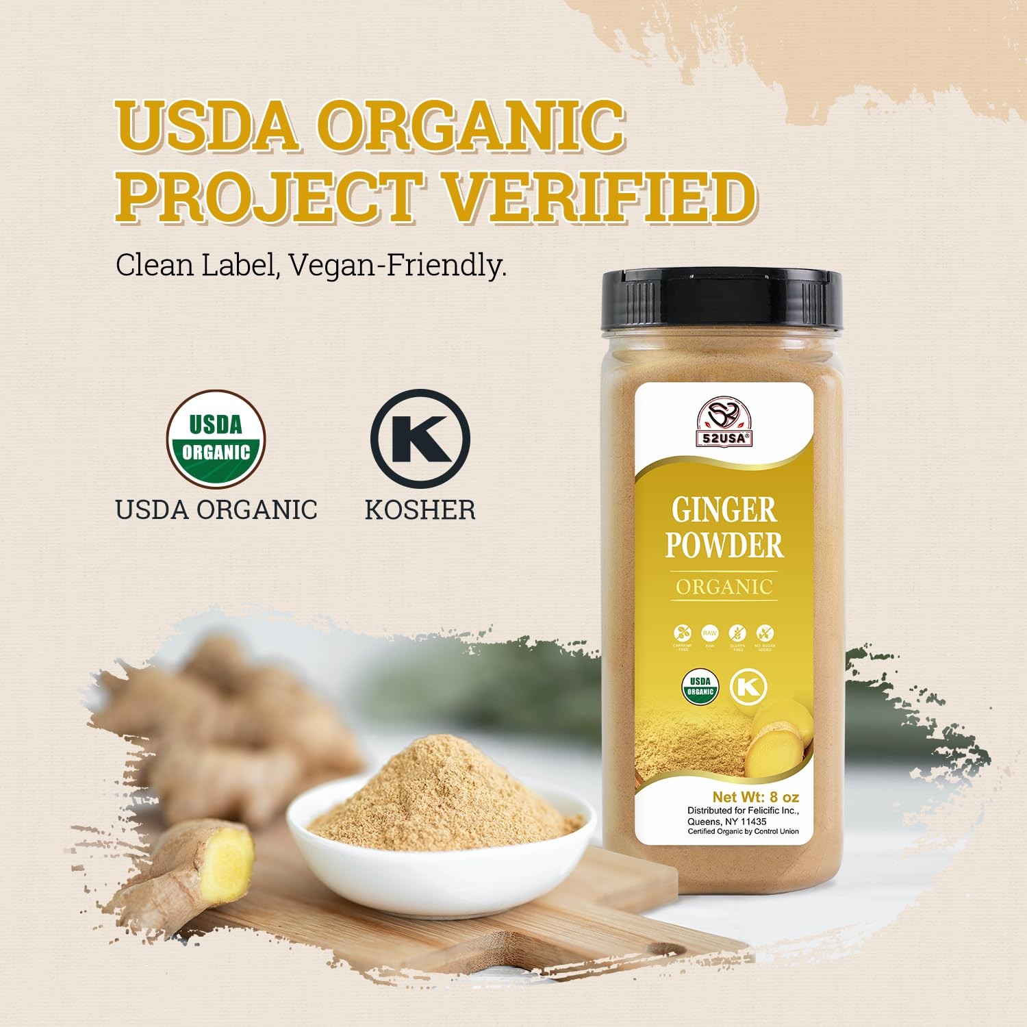 52USA Organic Ginger Powder 8oz, Finely Ground Ginger Root Powder-Premium Spi…