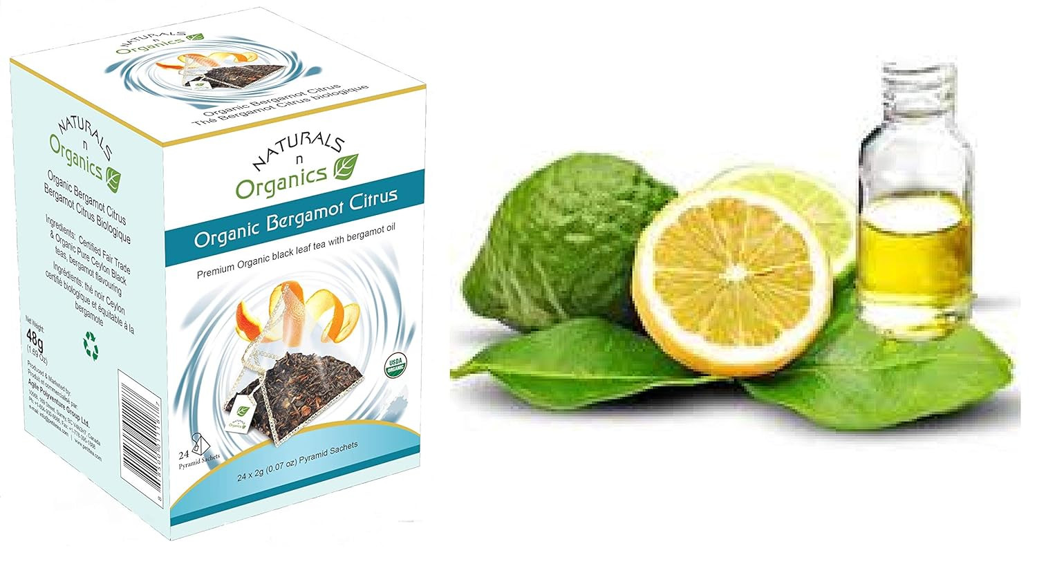 Organic Bergamot Citrus Earl Grey Tea with Natural Italian Bergamot Oil for Auto