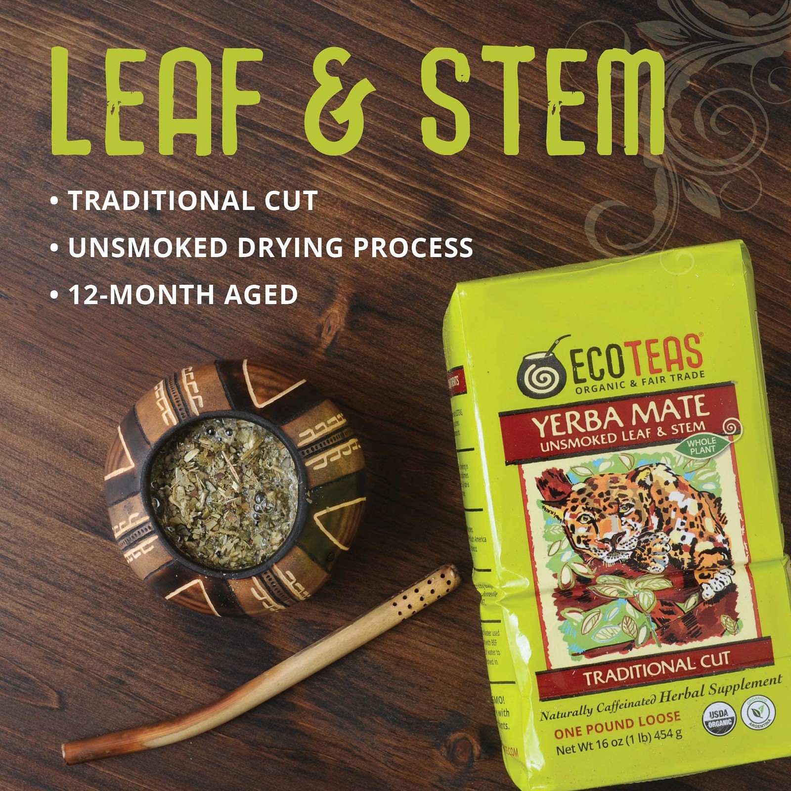 ECOTEAS Organic Yerba Mate Loose Leaf Tea – Unsmoked (Air 1 Pound (Pack of 1)