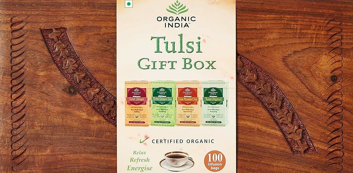 Organic India Tulsi Wooden Gift Box – 100 Tea Bags