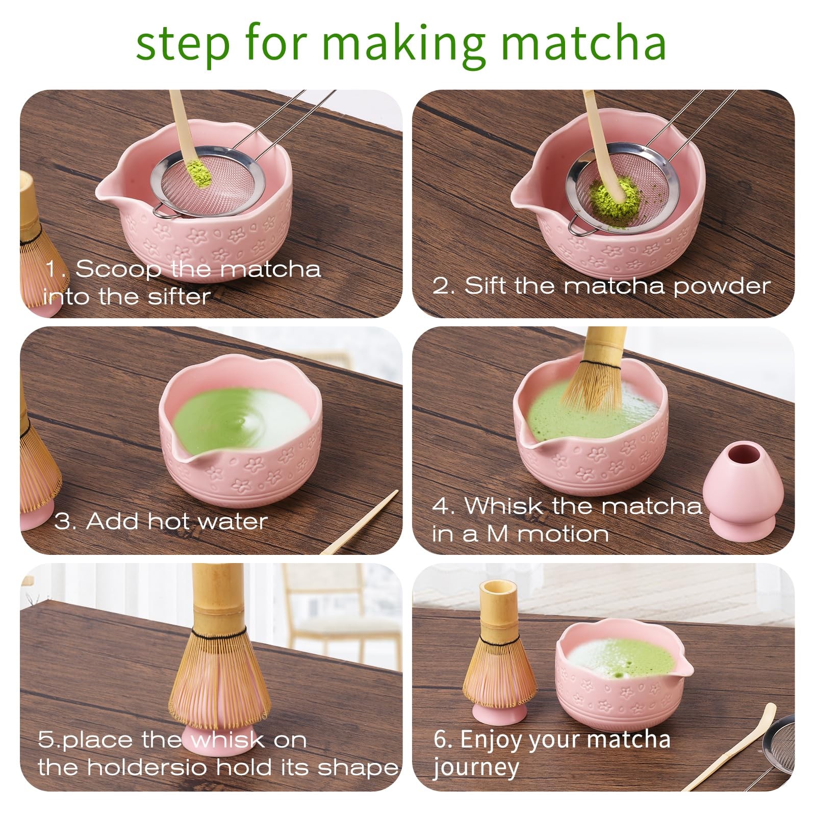 Matcha Whisk Set, Japanese Ceramic Matcha Bowl with Spout, Bamboo Whisk, Sift…