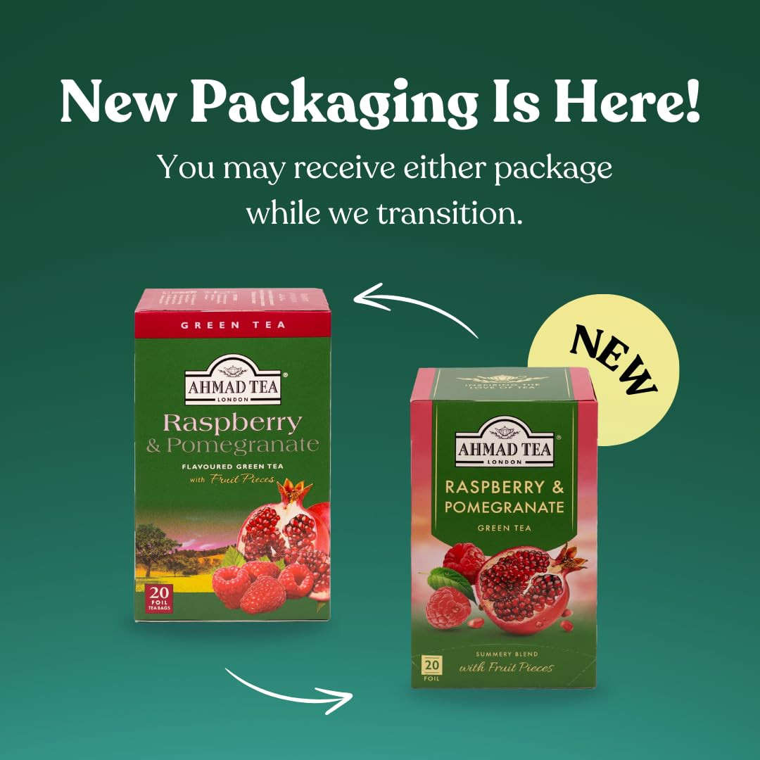 Foil-Enveloped Teabags Green Tea, Raspberry & Pomegranate, 20Count (Pack of 6)