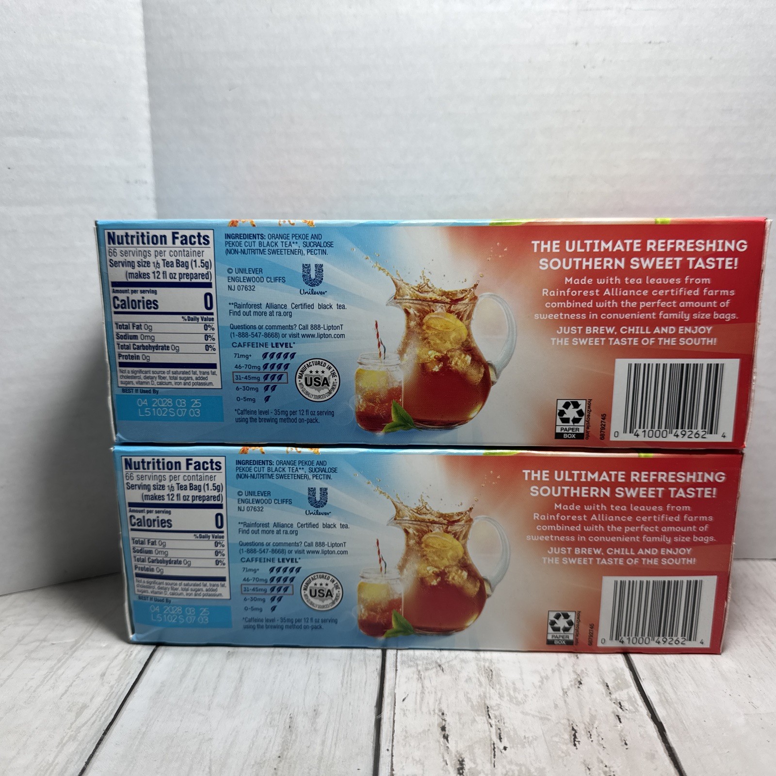 Lipton Southern Sweet Iced Tea Bags 22 Count Family Size BB 04/2028 2 Boxes