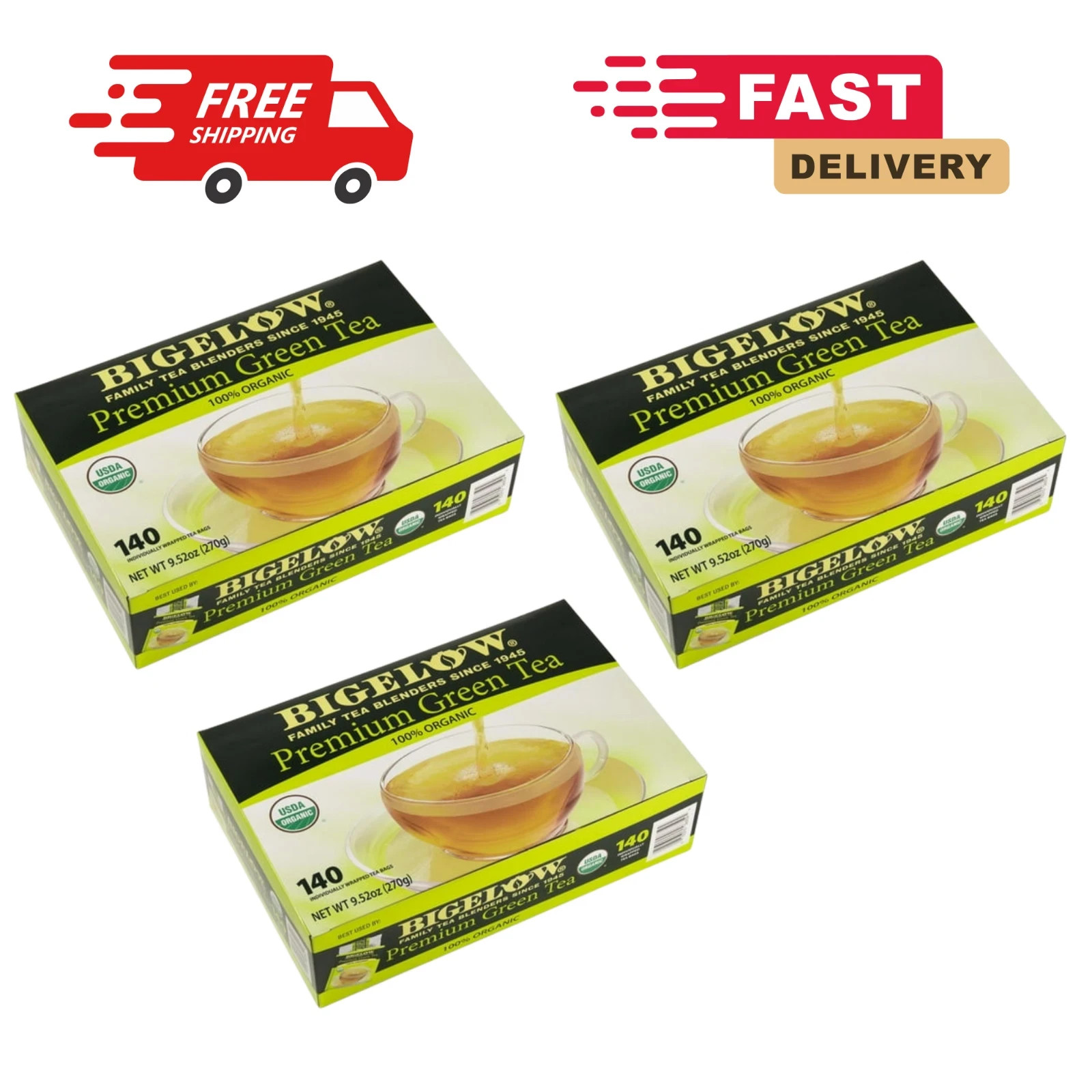 3 Pack – Bigelow Premium Organic Green Tea (140 Ct.)