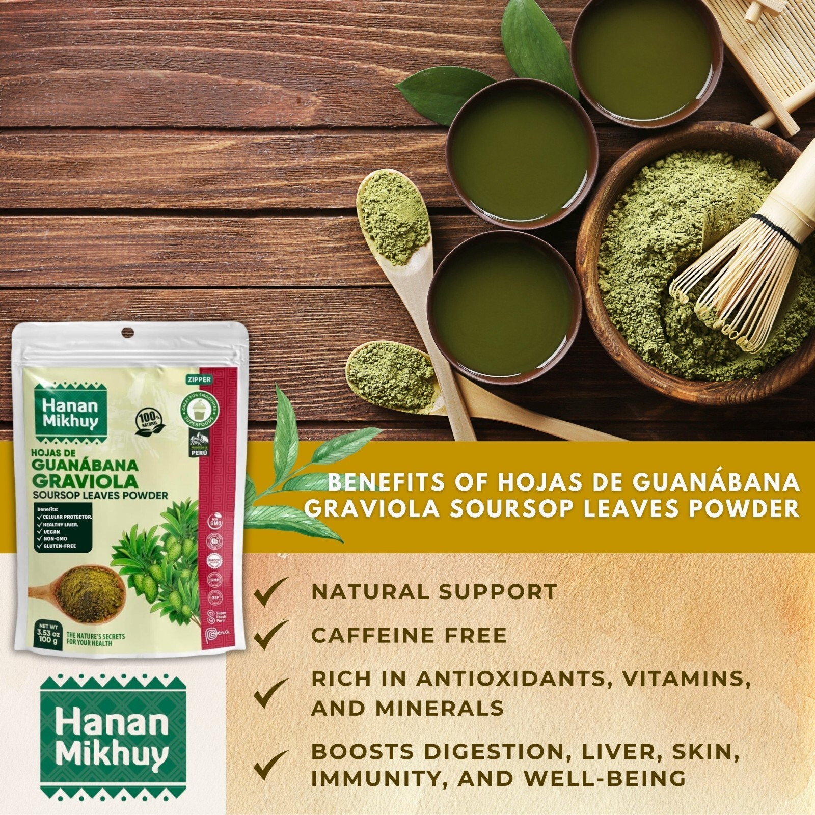 Hojas de Guanabana 100% Natural Graviola Soursop Leaf Powder for Vitality Peru