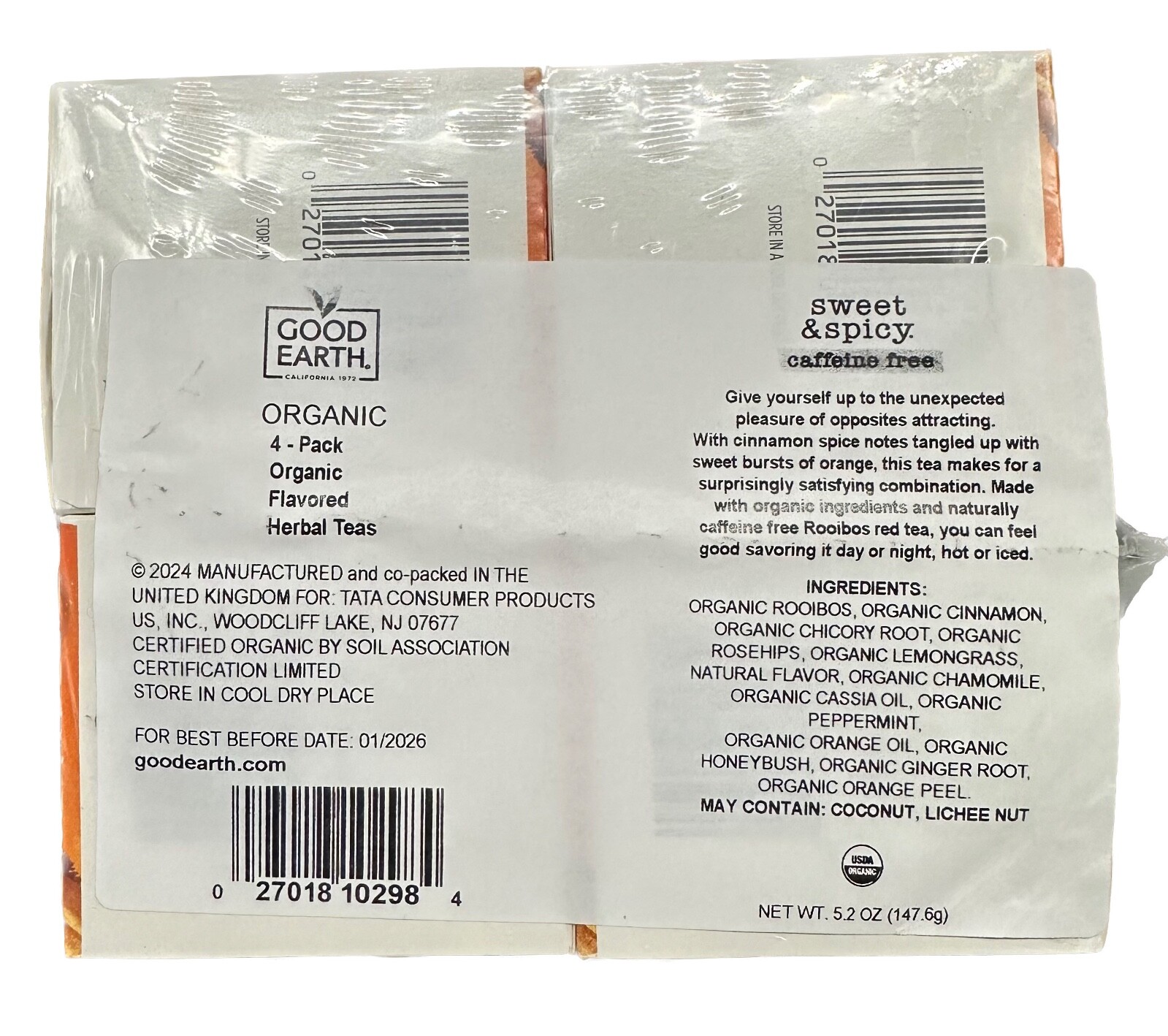 Good Earth Sweet & Spicy Original Caffeine Free Organic TEA 18/box LOT OF 8 =144