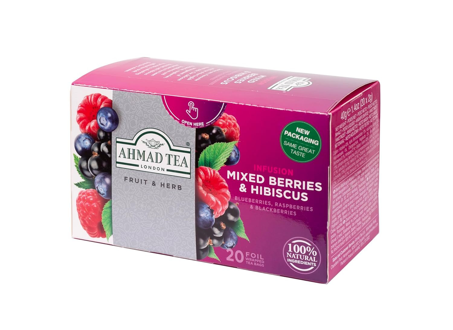 Herbal Tea, Mixed Berries & Hibiscus Teabags, 20 Ct (Pack of 1) – Decaffeinated