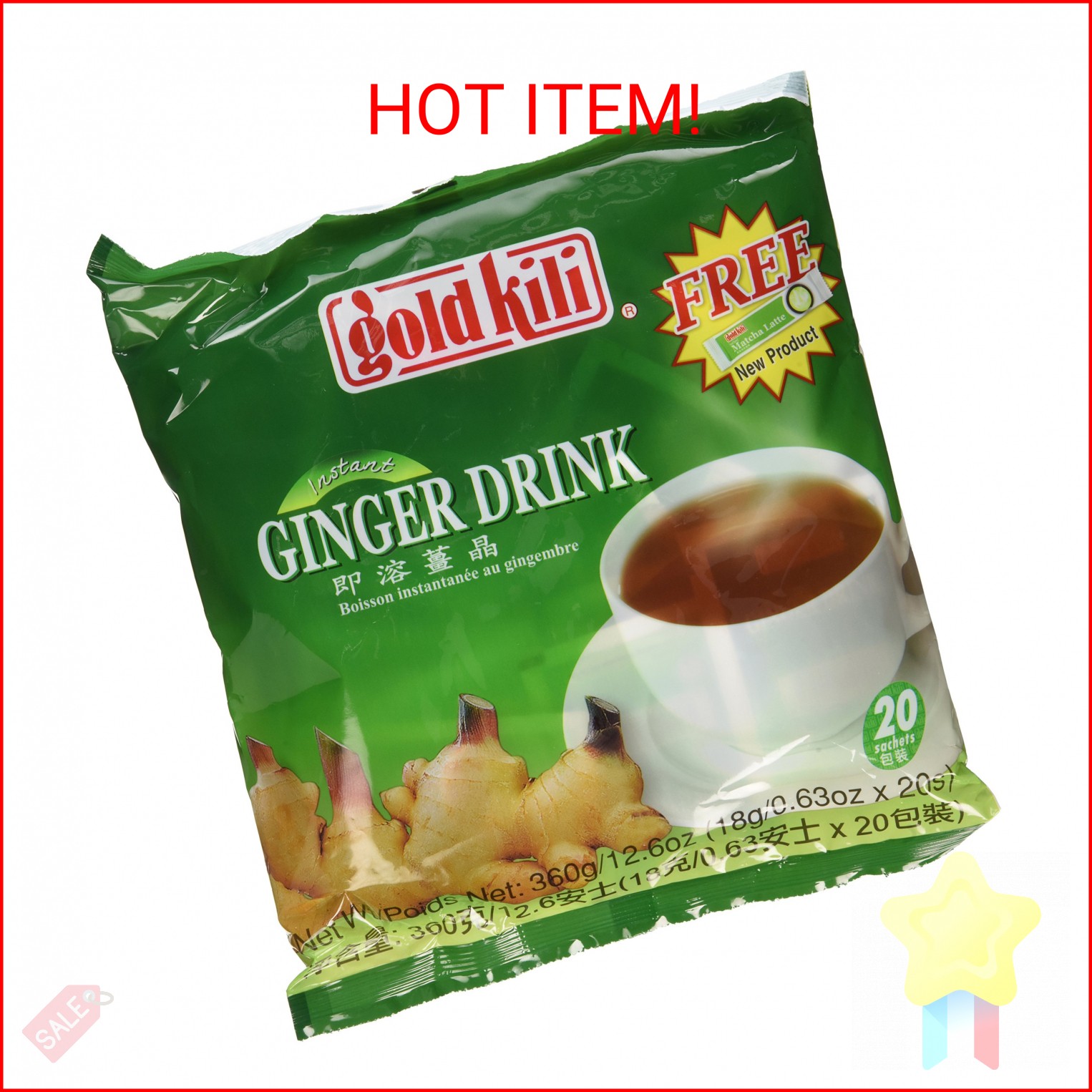 Ginger Drink Gold Kili 40 Sachets Packed in 2 Bags, 12.6 oz (With Honey)
