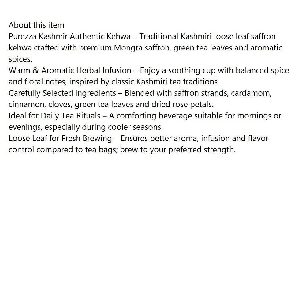 Purezza Kashmiri Saffron Kehwa Loose Leaf Tea 50g | Sugar Free Herbal Green Tea