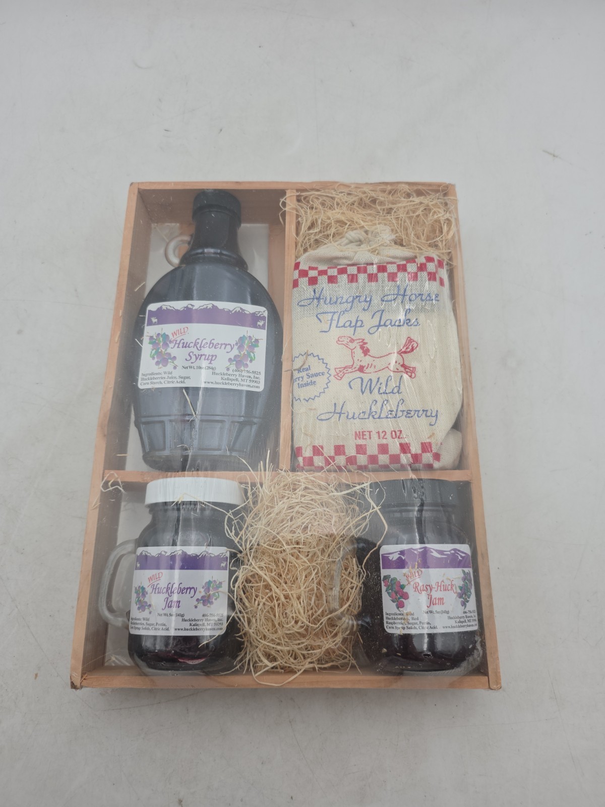 Deluxe Gift Crate: 10Oz Huckleberry Syrup, 2-5Oz Jams & 12Oz Flap Jack Mix