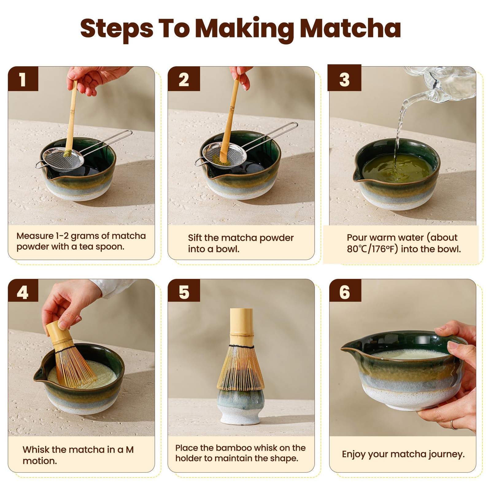 Matcha Whisk Set, Ceramic Matcha Kit Desert Style, Matcha Whisk and Bowl, Bam…