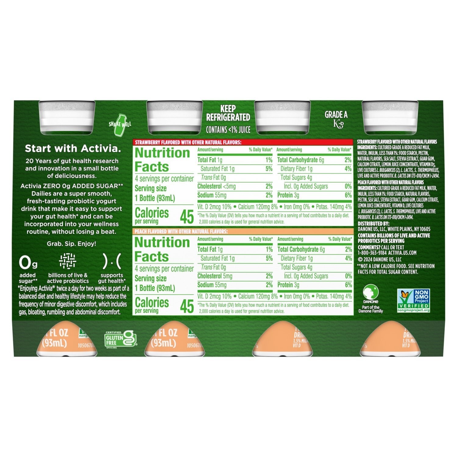 2 PACK Yakult Nonfat Probiotics Health Drink Bottle, 5 X 65 ml USA