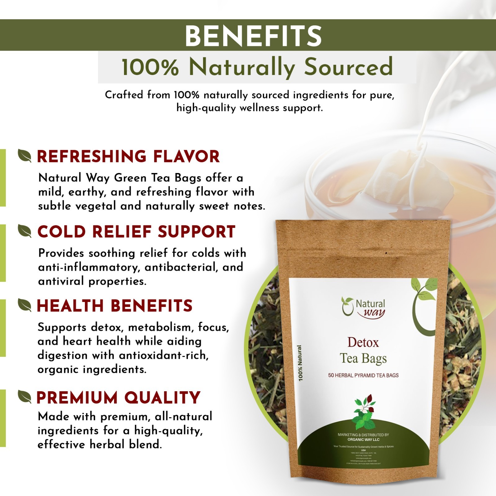 Pyramid Detox Tea Bags | ECO Conscious Packaging | 4.5 Oz (Pack of 50)
