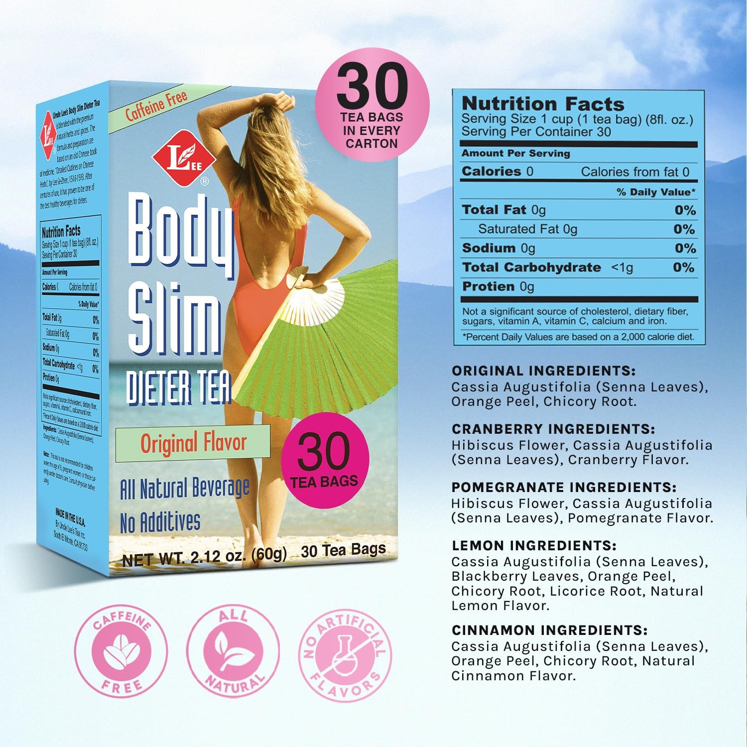 Body Slim Dieters Caffeine Free Chinese Herbal Tea Senna Leaves Lemon Zest 30