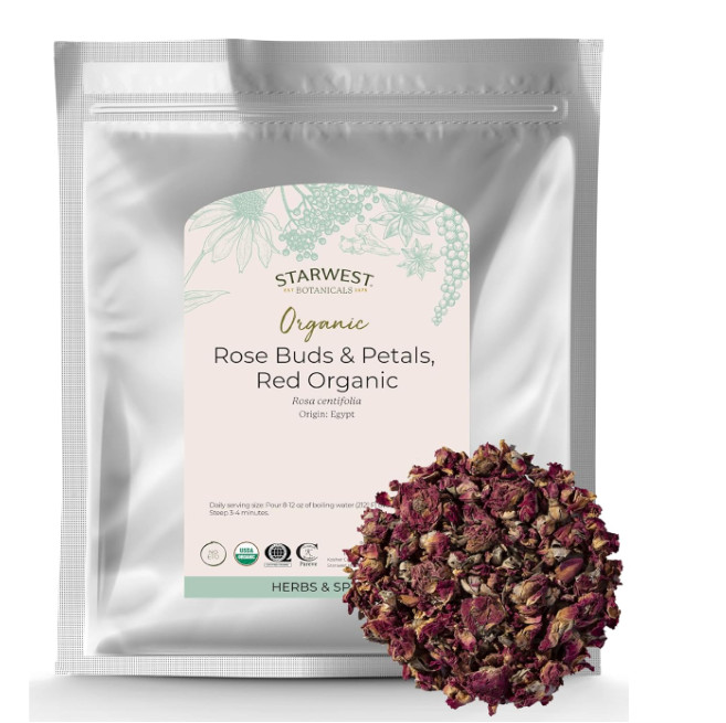 Starwest Dried Red Rose Buds & Petals Tea – Organic – Edible 1 lb. EXP. 11/2027
