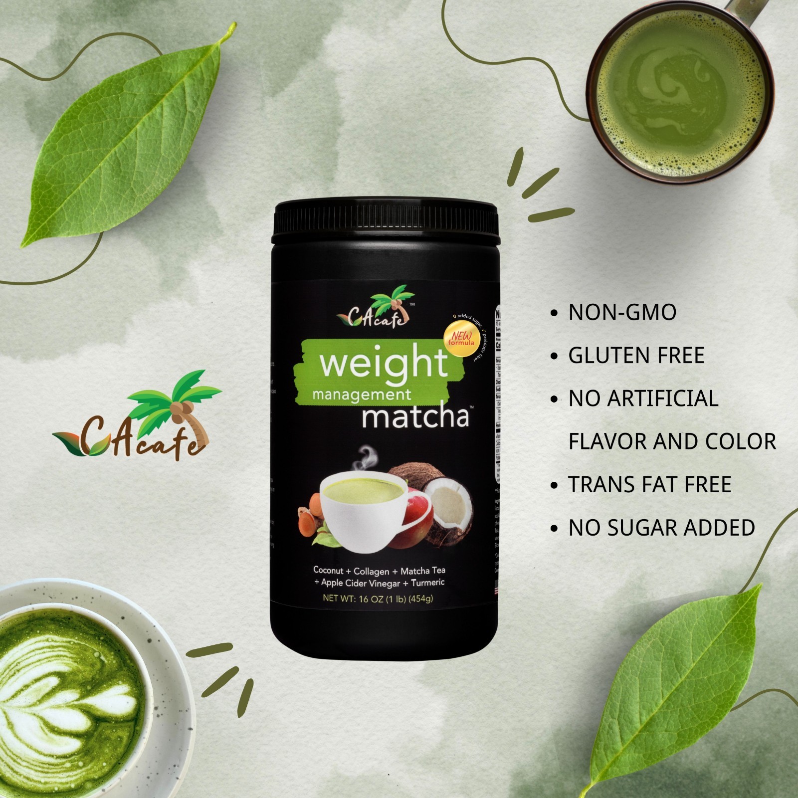 CAcafe Weight Management Matcha No Sugar(Updated Formula)16OZ