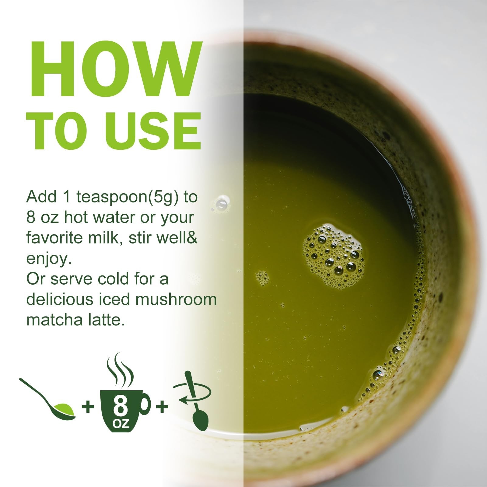 2 TALCUFON 7 Mushroom Japanese Matcha Hot or Cold Latte 4.23 Oz, 7 Superfood GF
