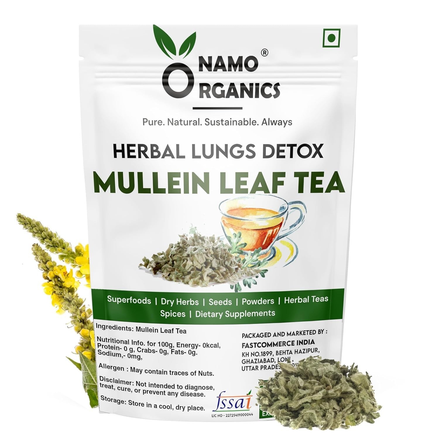 Namo Organics Mullein Tea For Lungs Detox 100gm Antioxidant Rich Immunity