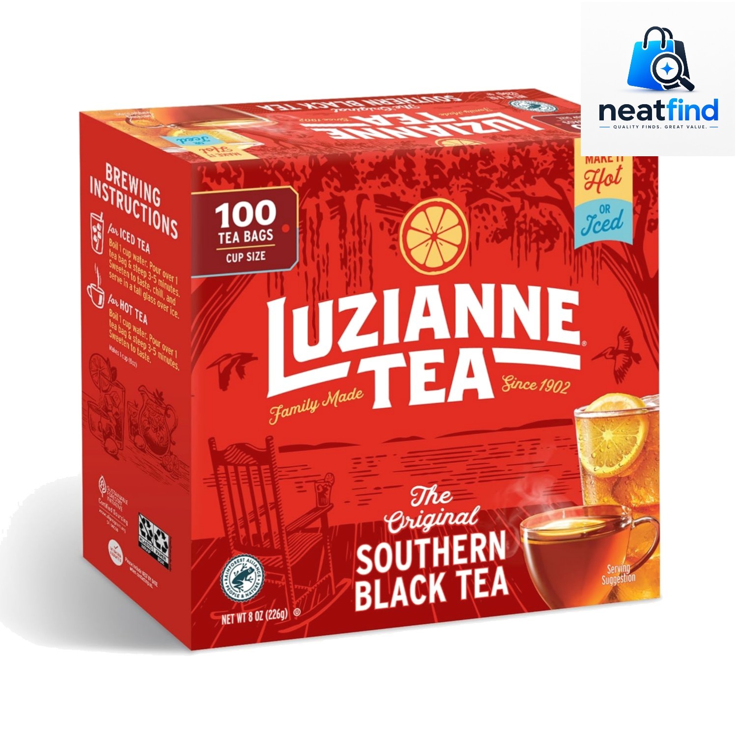 Unsweetened Iced Tea Bags, Family Size, 100ct Box Pack of 1