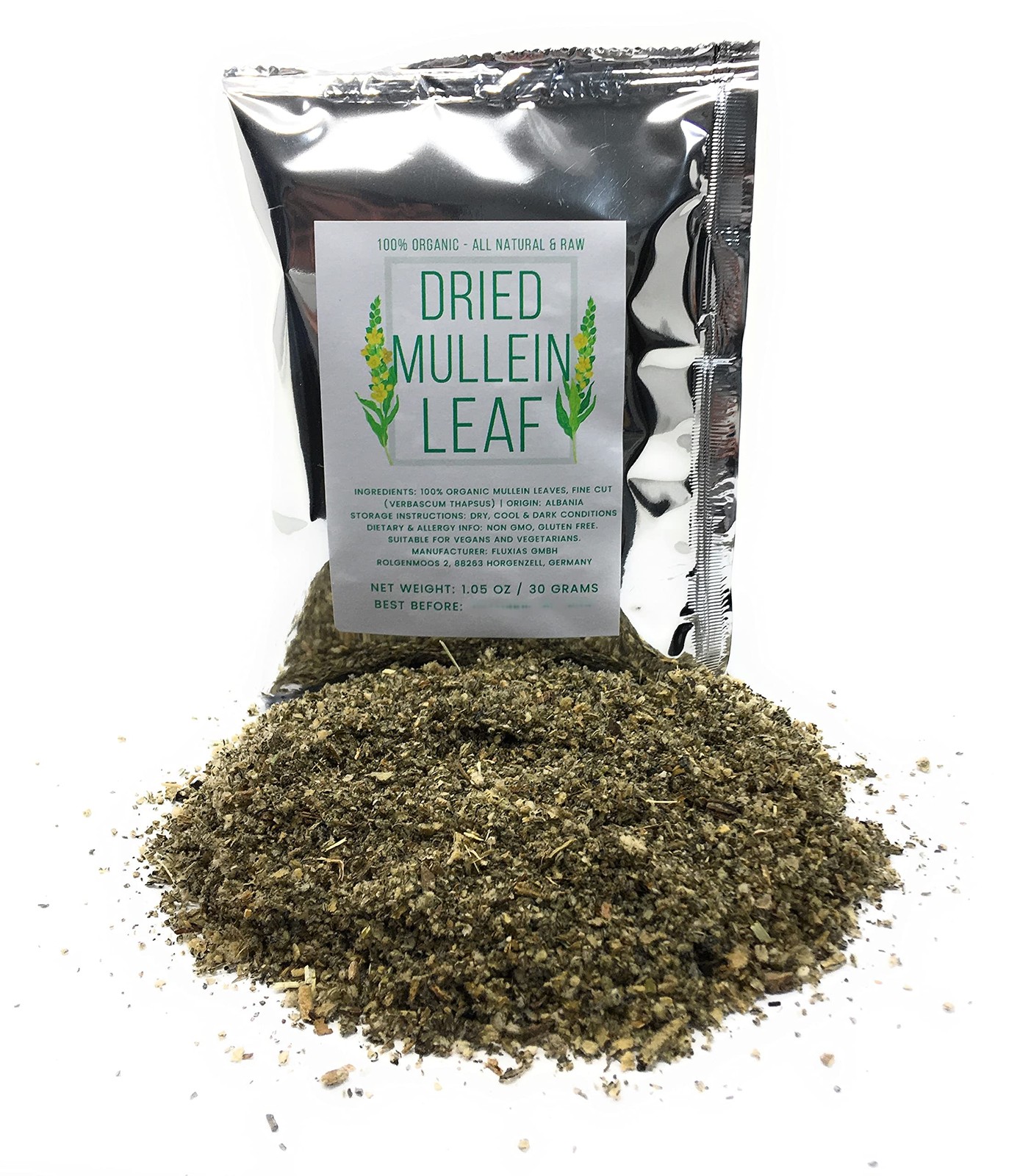 Mullein Leaf Tea – 100% Natural Verbascum Thapsus – Fine Cut, Dried Mullein