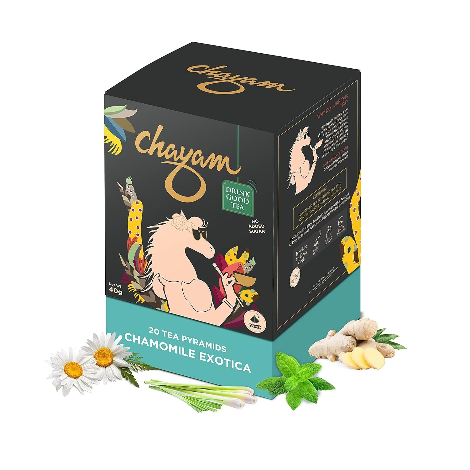 CHAYAM Chamomile Green Tea with Peppermint 20 Pyramid Bags – Pack of 1