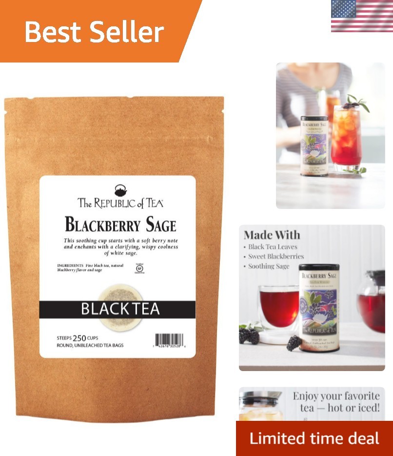 Gourmet Blackberry Sage Black Tea, 250 Bags – Sugar & Carb Free Delight