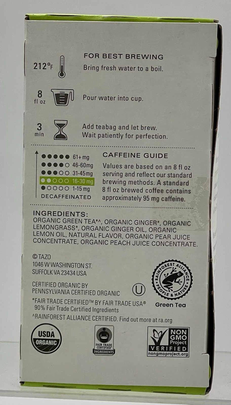 TAZO Organic Green Tea, Green Ginger, Caffeinated Tea, 32 Total Bags BB05/2027