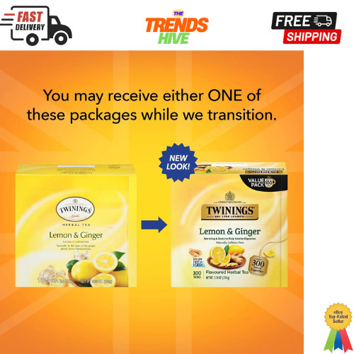 Twinings Lemon & Ginger Herbal Tea Individually Wrapped Bags, 100 Count