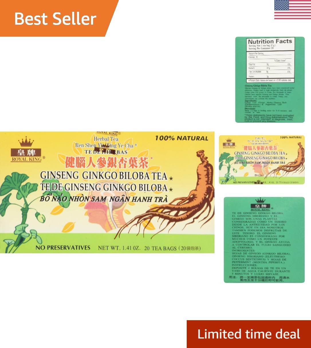 20 Count Ginseng Ginkgo Biloba Herbal Tea – Boost Energy and Focus Naturally