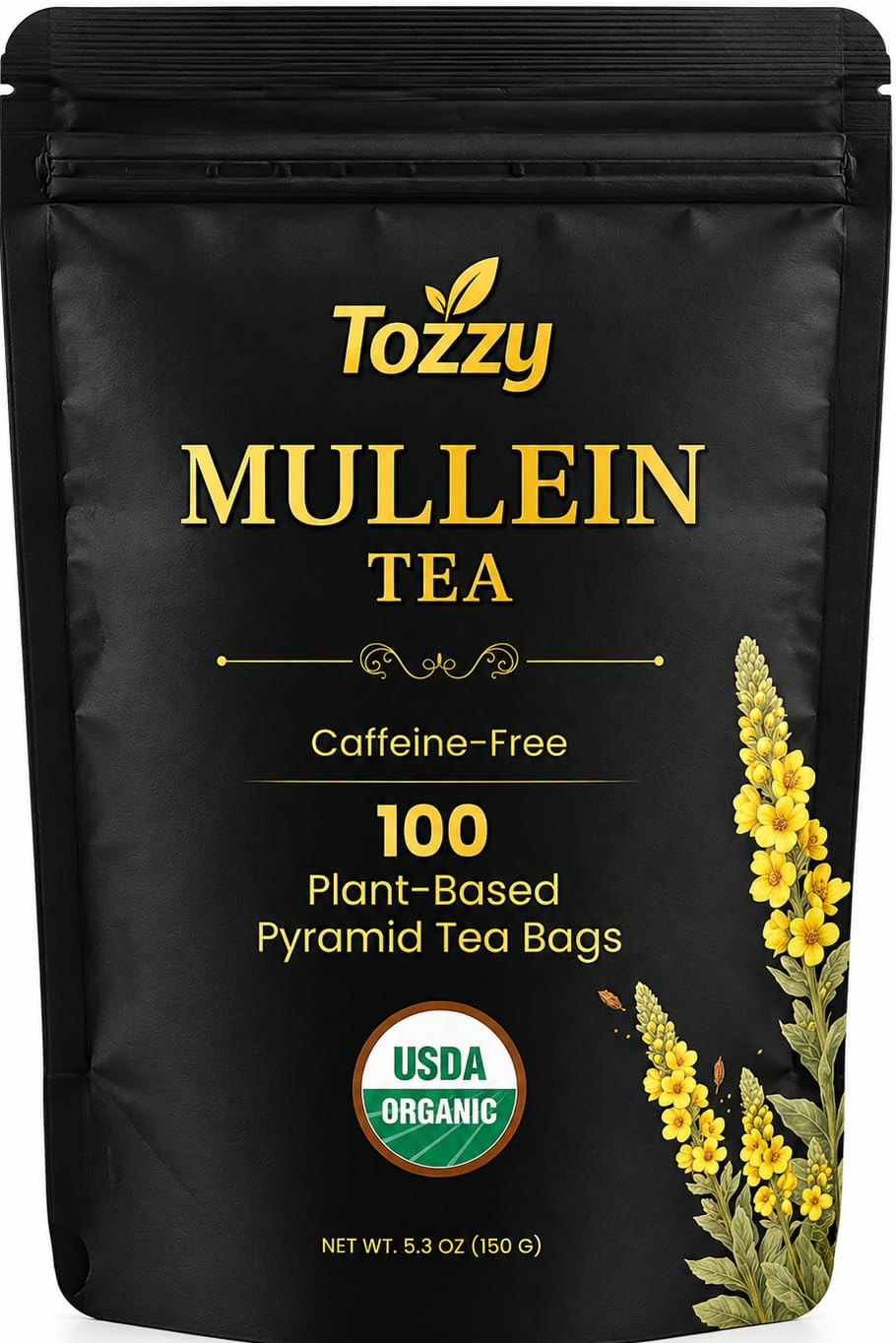 Organic Mullein Tea, 100 Count Plant-Based Pyramid Tea Bags