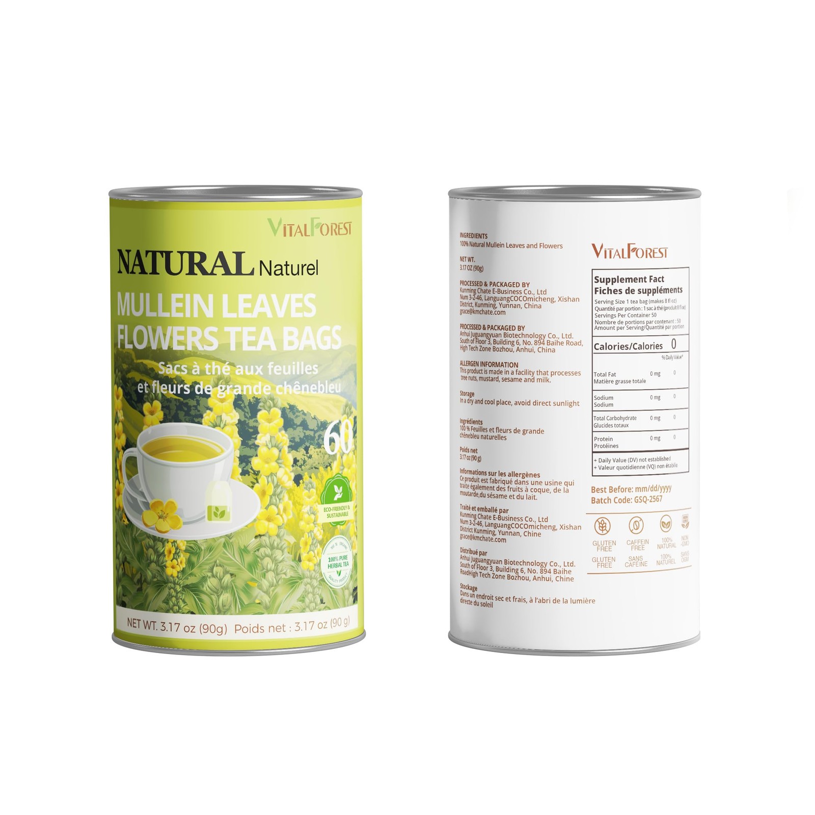60 Mullein Leaf Tea Bags for Lungs, VitalForest 100% Pure Mullins…