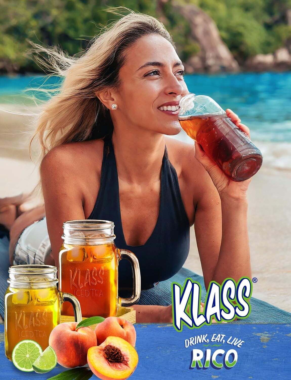 Klass Iced Tea Drink Mix – Sugar Free Variety Pack – Peach & Lime Black Tea On-