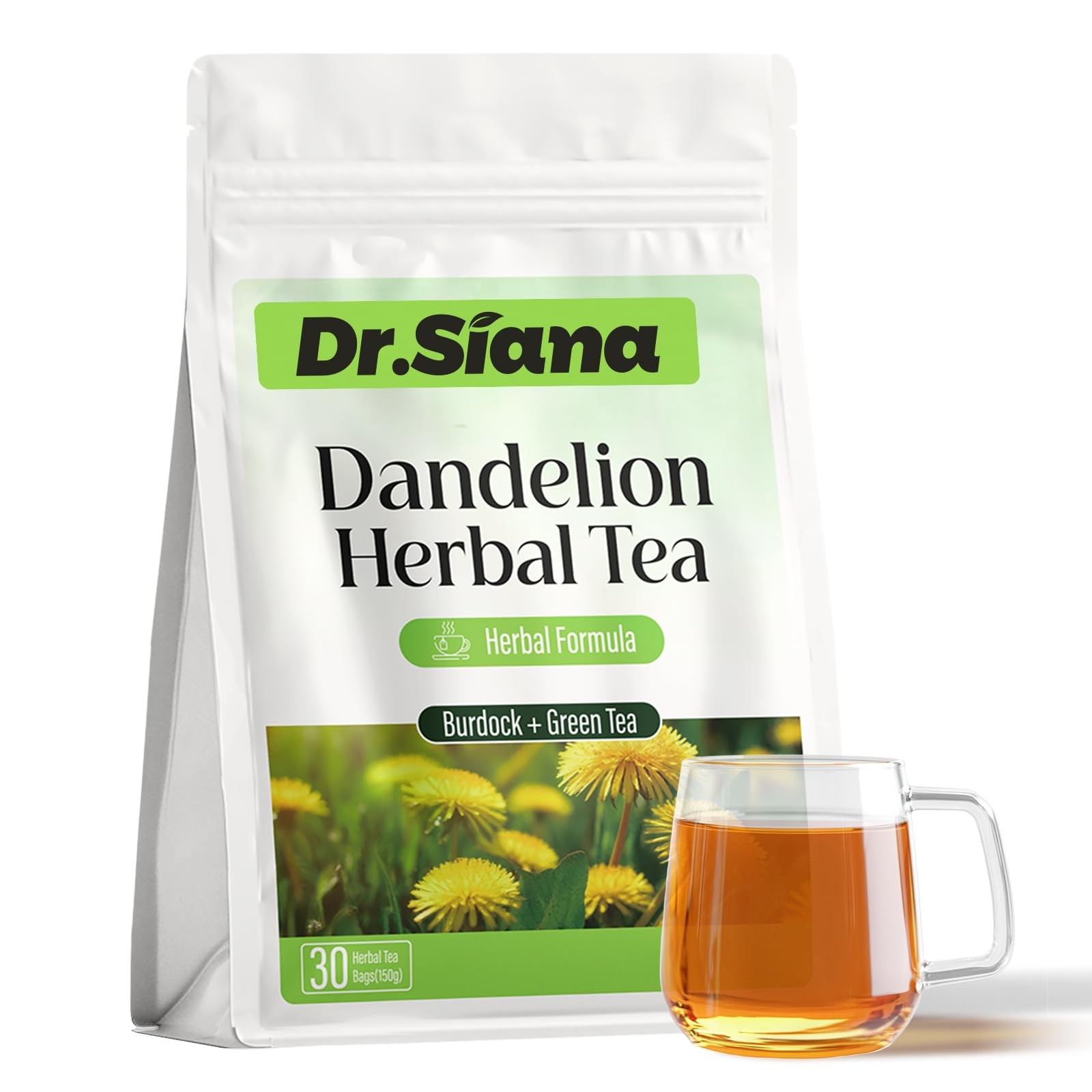 Dr. Siana Dandelion Root Tea Bags，Burdock Root Tea & Green Tea，5g x 30 Teabag…