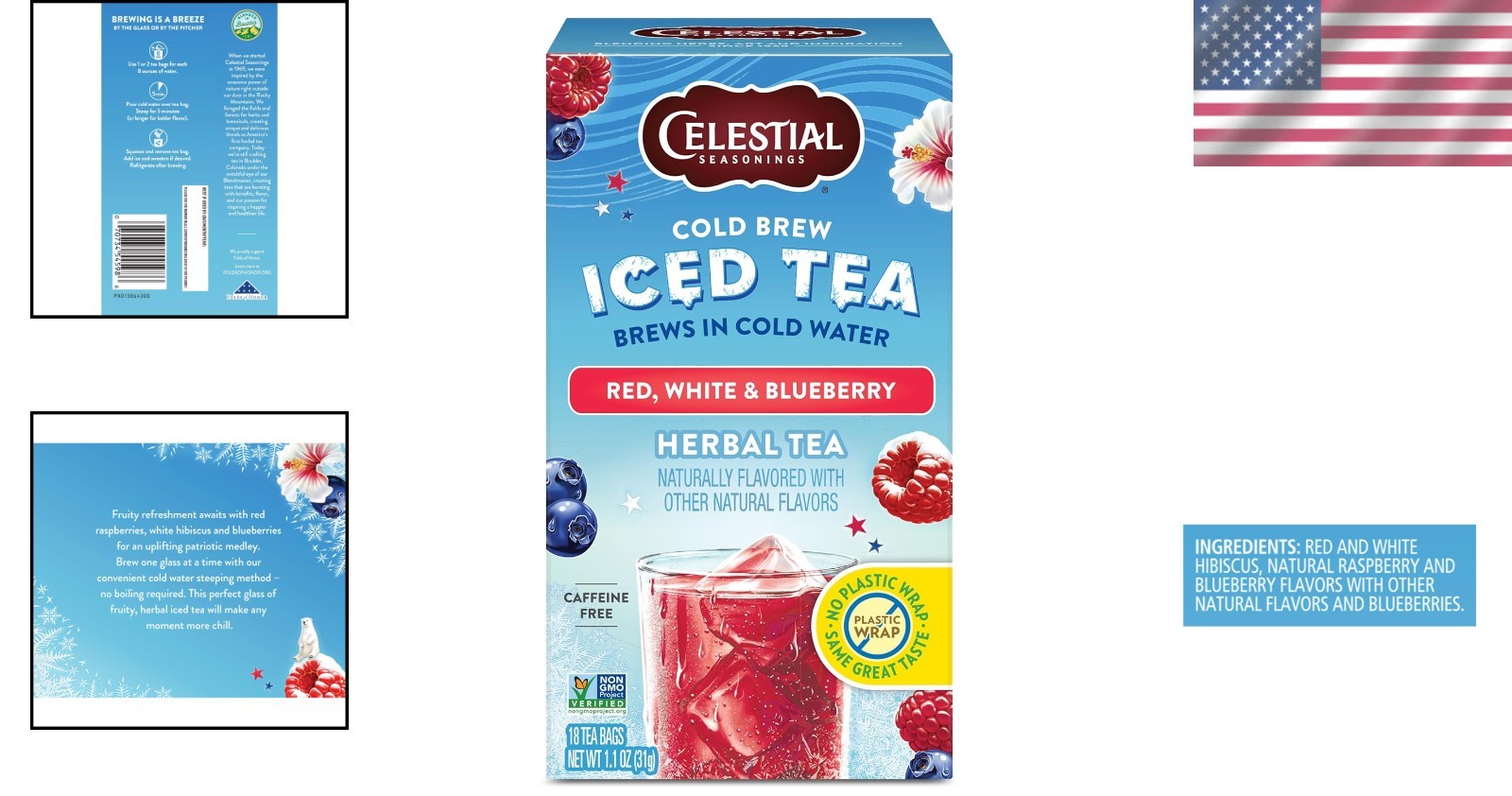 Refreshing Cold Brew Hibiscus Tea Bags – 18 Count Red, White & Blueberry Flavor