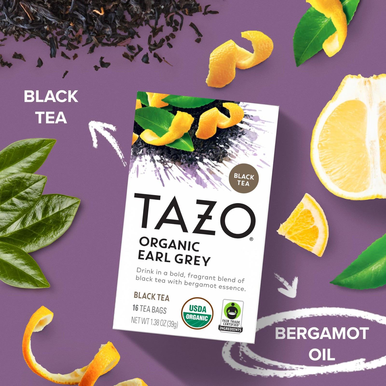 TAZO Organic Earl Grey for Health and Wellness, High Caffeine 96 Tea Bags
