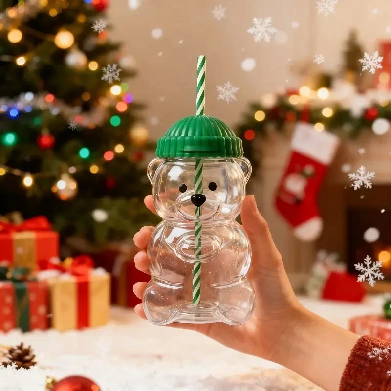 2025 Holiday Glass Bear Cold Cup Straw 20oz Mug Jar Coffee Starbucks Inspired