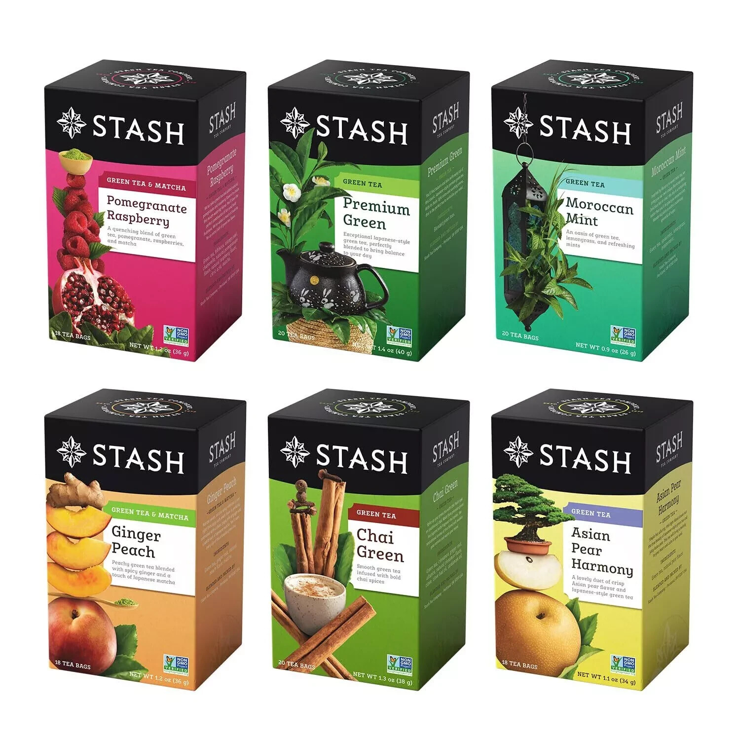 Stash Tea Green Tea Variety Pack Sampler Assortment – Caffeinated, 20 Count