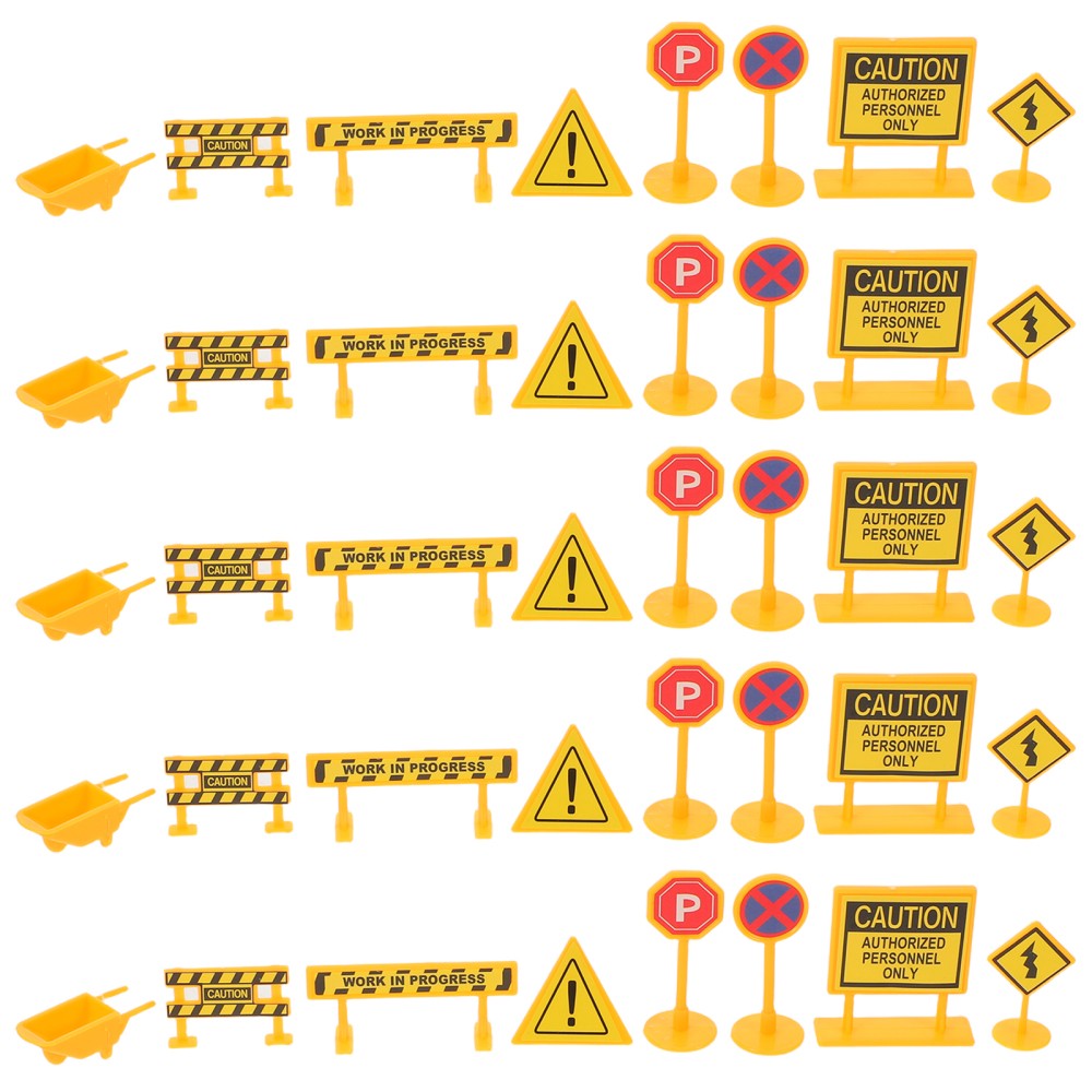 56 Pcs Engineering Road Sign Model Crosswalk Signal Toys Caution Signs Game