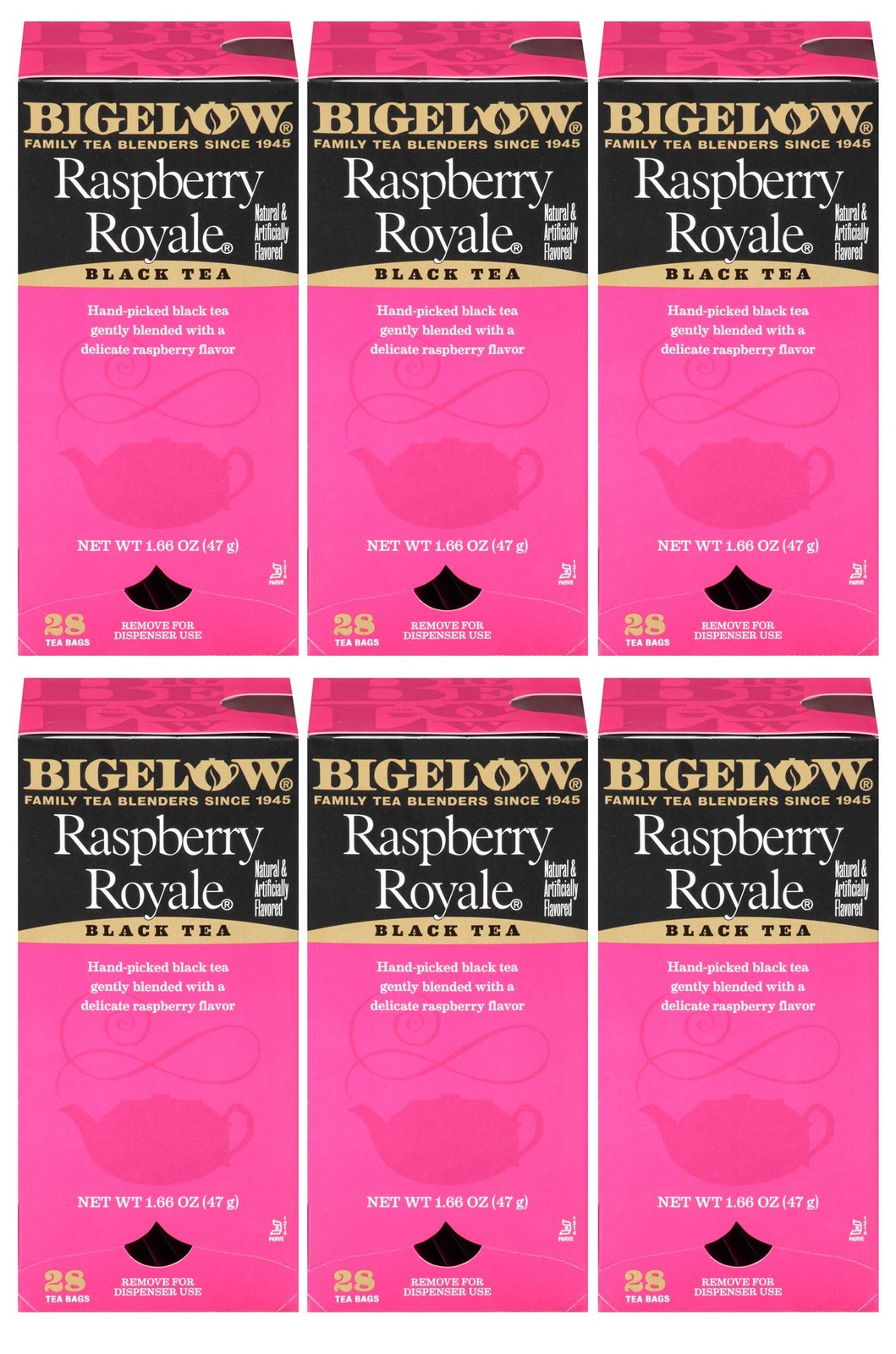 Bigelow Raspberry Royale Tea Bags 28-Count Boxes Pack of 6 Black Tea Bags All in