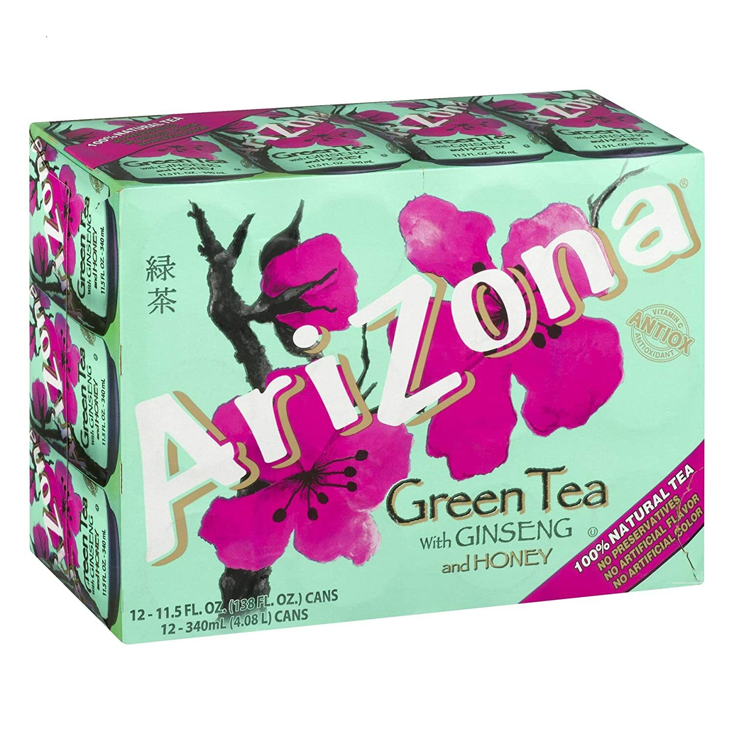 Arizona Green Tea with Ginseng & Honey 11.5 fl oz Fast Free Shipping 12 cans