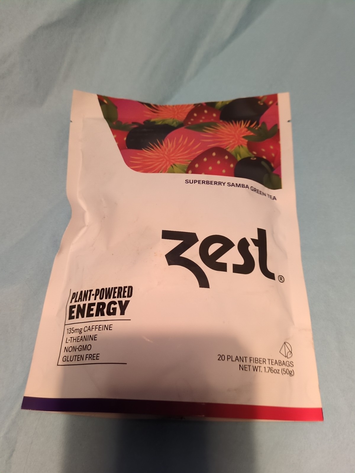 Zest Energy Superberry Samba Green Tea 20 Bags 135mg Caffeine Keto Friendly