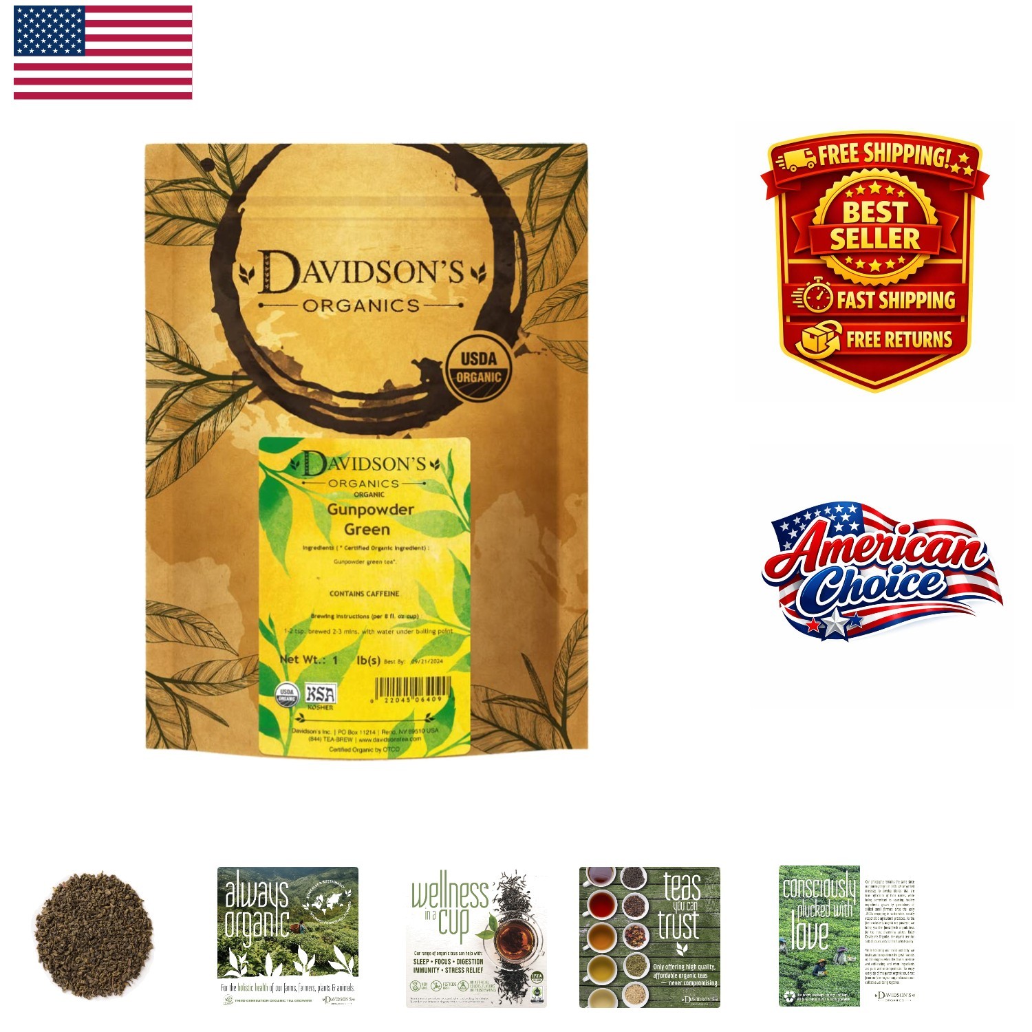 Organic Gunpowder Green Loose Leaf Tea, 16-Ounce Bag for Relaxation & Digestion