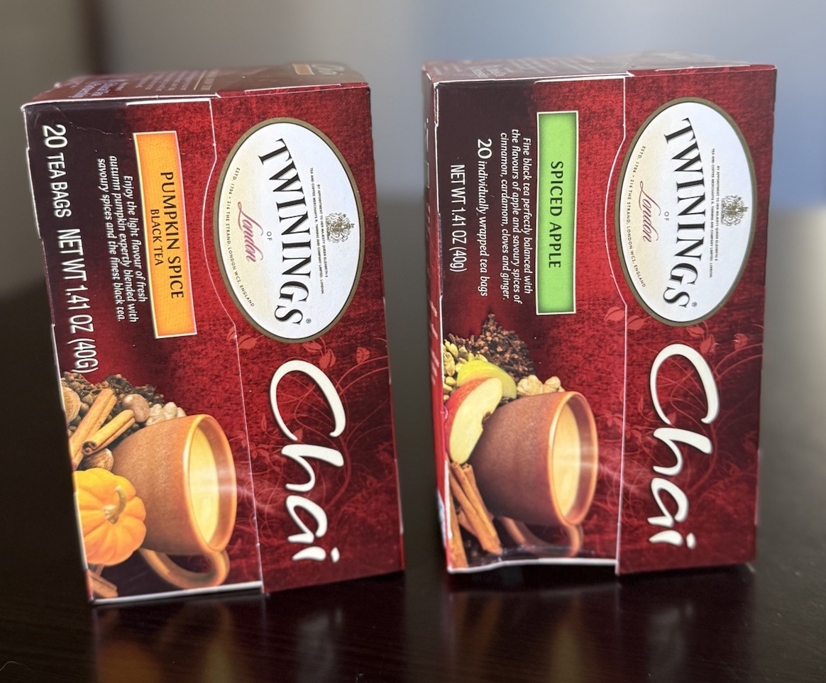 Twinings Pumpkin Spice and Spiced Apple Chai Tea Bags – 20 Count each – 40 count