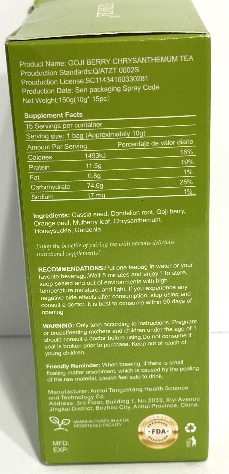 Goji Berry Chrysanthemum Tea for Liver & Kidney Health Sirdika, New *Ships Free*