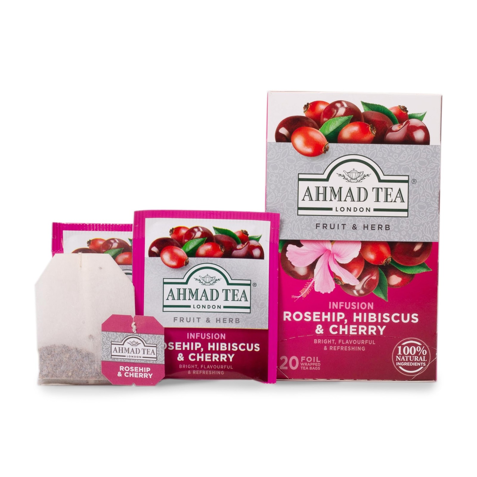 Ahmad Tea Rosehip Hibiscus Cherry Infusion Herbal Tea 20 Count Caffeine Free