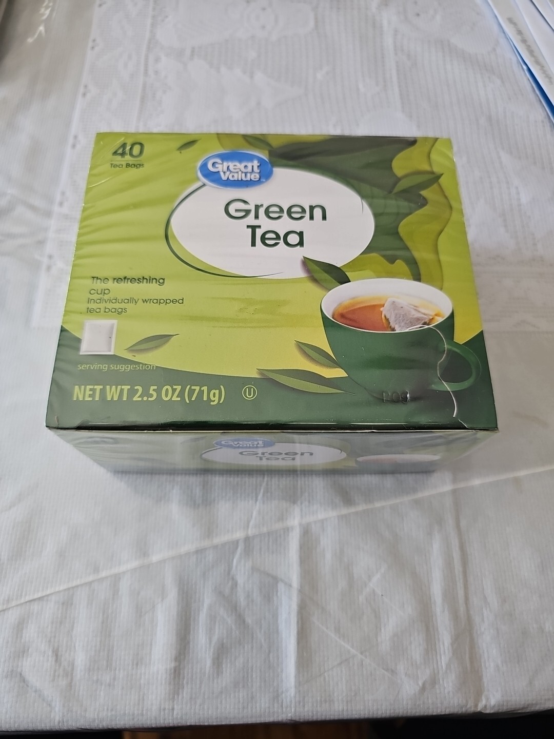 Green Tea Bags, Great Value, 2.5 oz, 40 Count, New