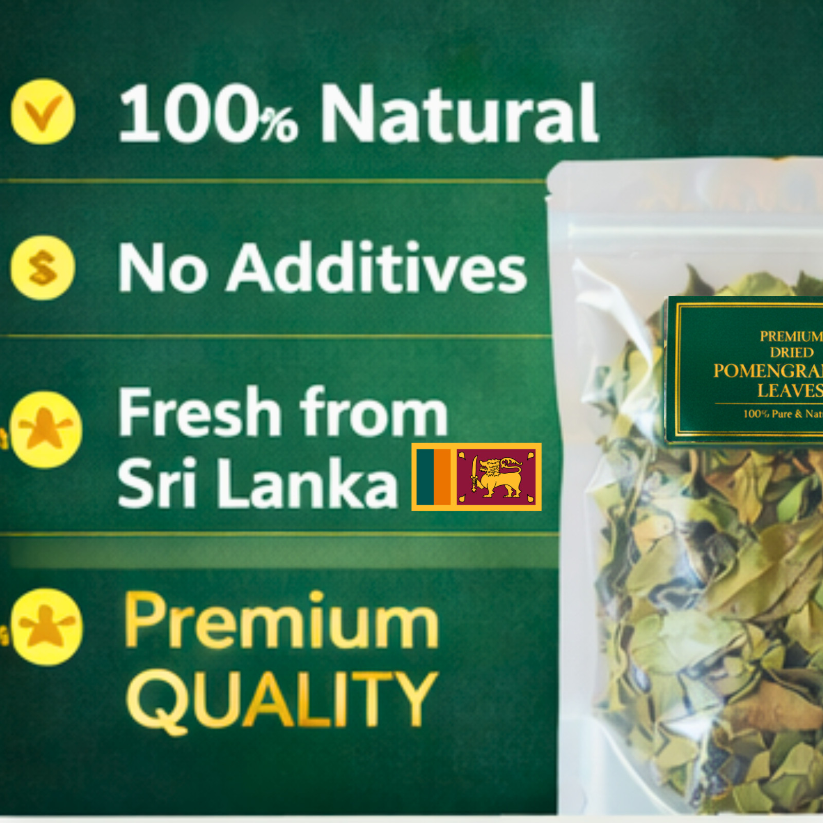 Dried Pomegranate Leaves 25g | Natural Fresh Ceylon Herbal Tea | 1, 2, 4 Pack