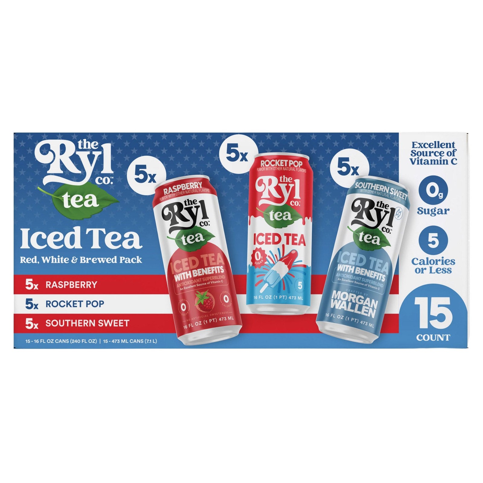 The Ryl Co. Iced Tea, Red White & Brewed Pack, 16 fl oz, 15-count