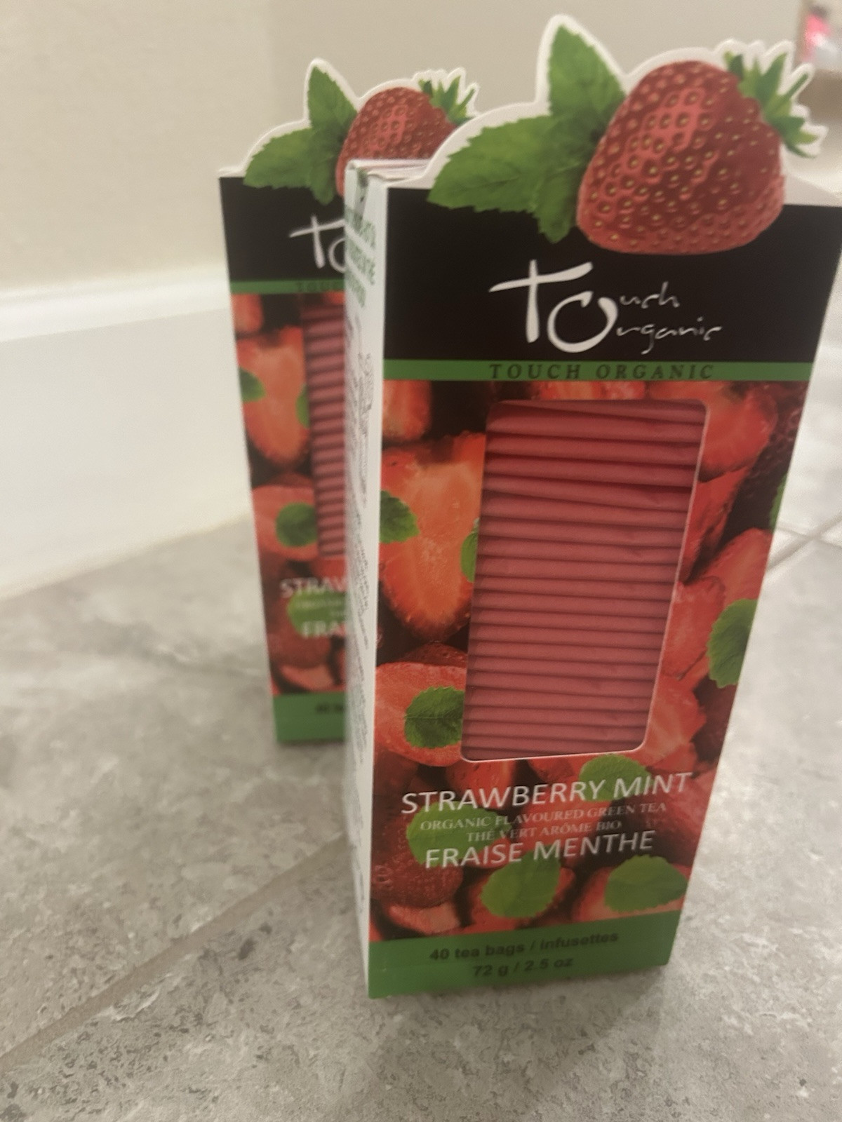 2 Boxes Touch Organic Strawberry Mint Green Tea Bags (80 Bags Total) Exp. 6/3/27